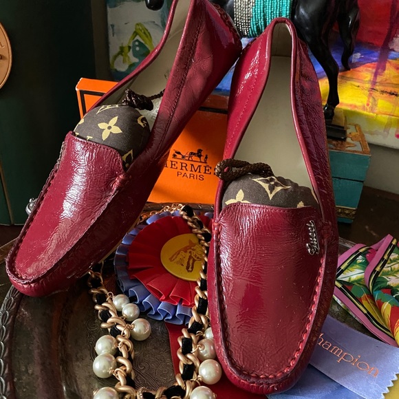 Rare Vintage GUCCI Ladies Drivers Loafers Shoes Red Patent Leather Designer GG - Picture 13 of 13